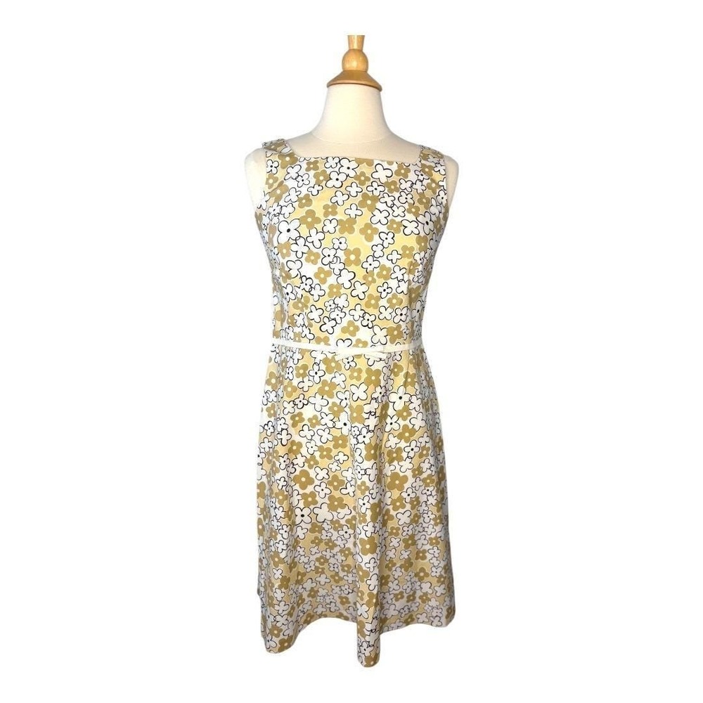 Yves Cossette Depeche Mode Floral Sheath‎ Dress Womens 8 Yellow Mod Retro Bow - Picture 2 of 9